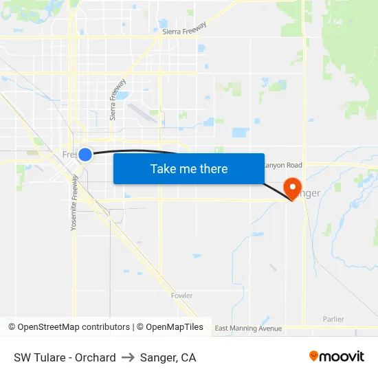SW Tulare - Orchard to Sanger, CA map