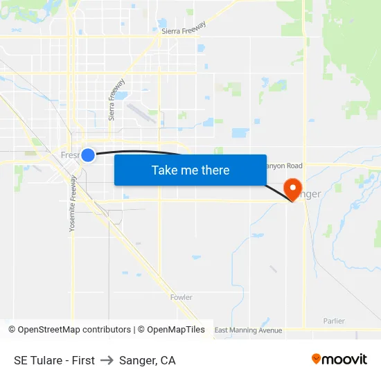 SE Tulare - First to Sanger, CA map