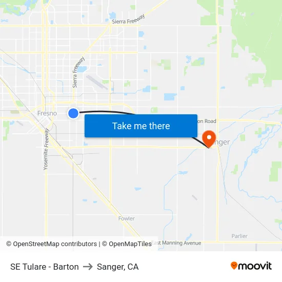 SE Tulare - Barton to Sanger, CA map