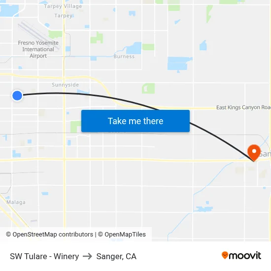 SW Tulare - Winery to Sanger, CA map