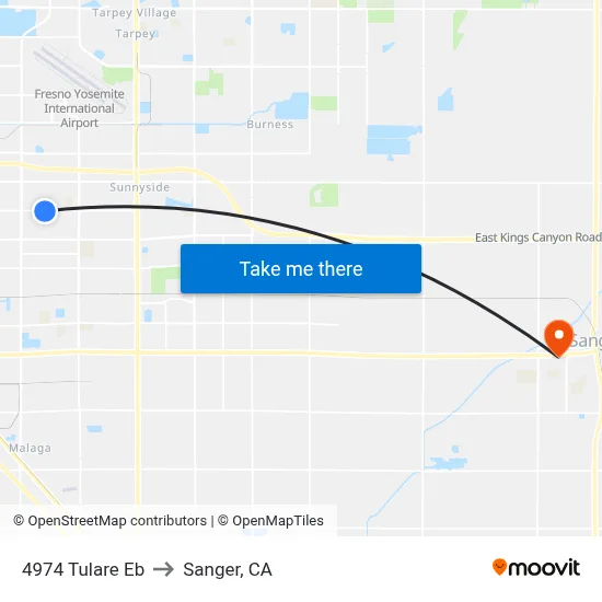 4974 Tulare Eb to Sanger, CA map
