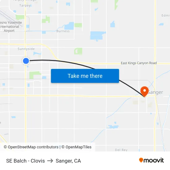 SE Balch - Clovis to Sanger, CA map