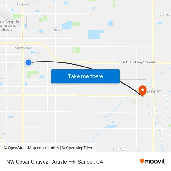 NW Cesar Chavez - Argyle to Sanger, CA map