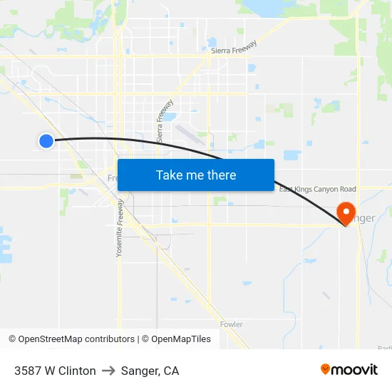 3587 W Clinton to Sanger, CA map