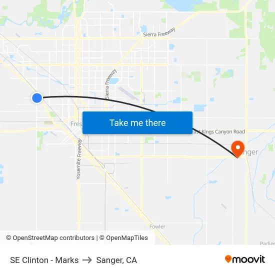 SE Clinton - Marks to Sanger, CA map