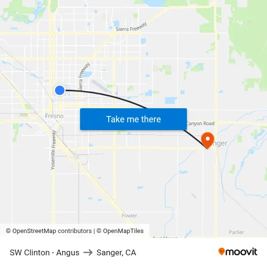SW Clinton - Angus to Sanger, CA map