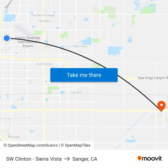 SW Clinton - Sierra Vista to Sanger, CA map