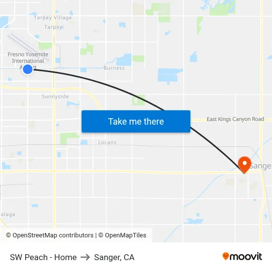SW Peach - Home to Sanger, CA map