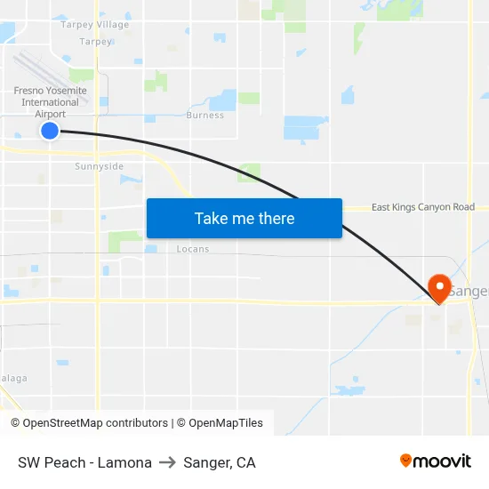 SW Peach - Lamona to Sanger, CA map