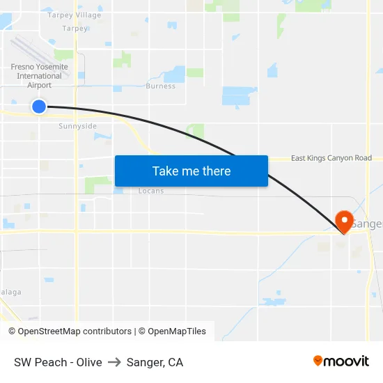 SW Peach - Olive to Sanger, CA map