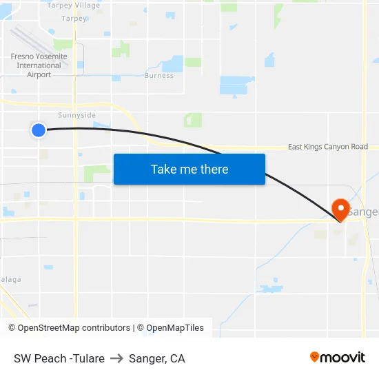 SW Peach -Tulare to Sanger, CA map