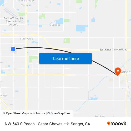 NW 540 S Peach - Cesar Chavez to Sanger, CA map