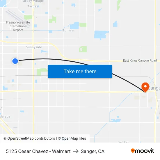 5125 Cesar Chavez - Walmart to Sanger, CA map