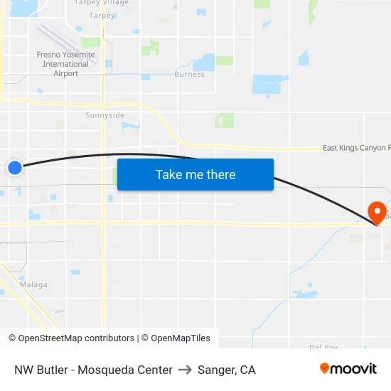 NW Butler - Mosqueda Center to Sanger, CA map