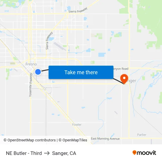 NE Butler - Third to Sanger, CA map