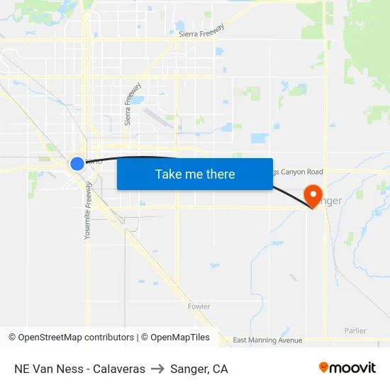 NE Van Ness - Calaveras to Sanger, CA map