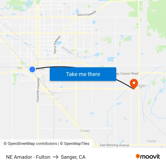 NE Amador - Fulton to Sanger, CA map