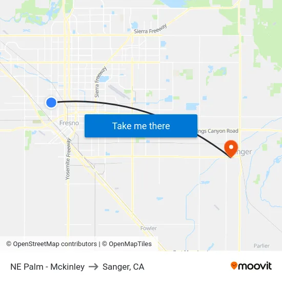 NE Palm - Mckinley to Sanger, CA map
