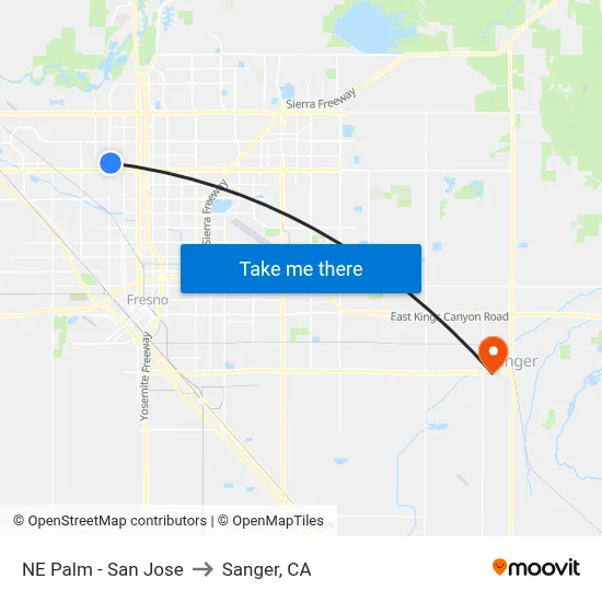 NE Palm - San Jose to Sanger, CA map