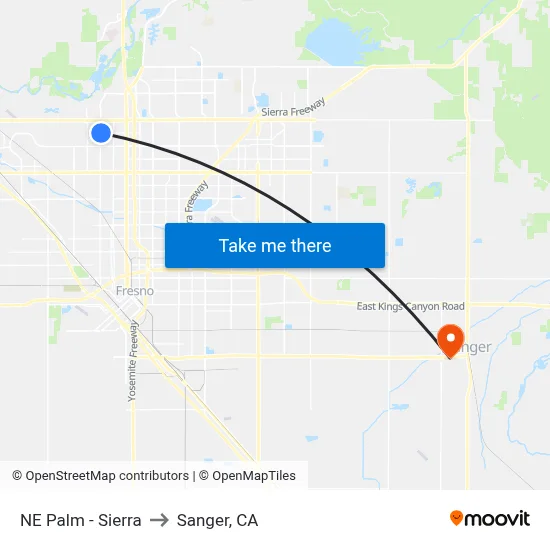 NE Palm - Sierra to Sanger, CA map