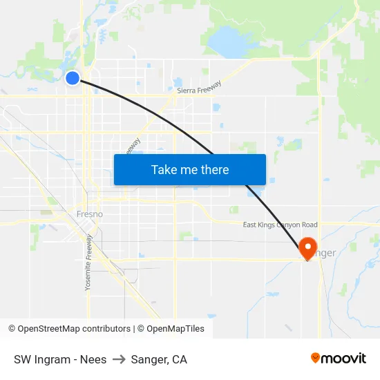 SW Ingram - Nees to Sanger, CA map
