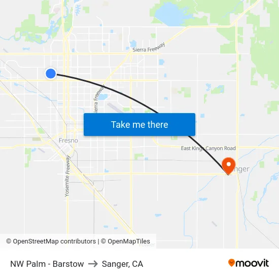 NW Palm - Barstow to Sanger, CA map
