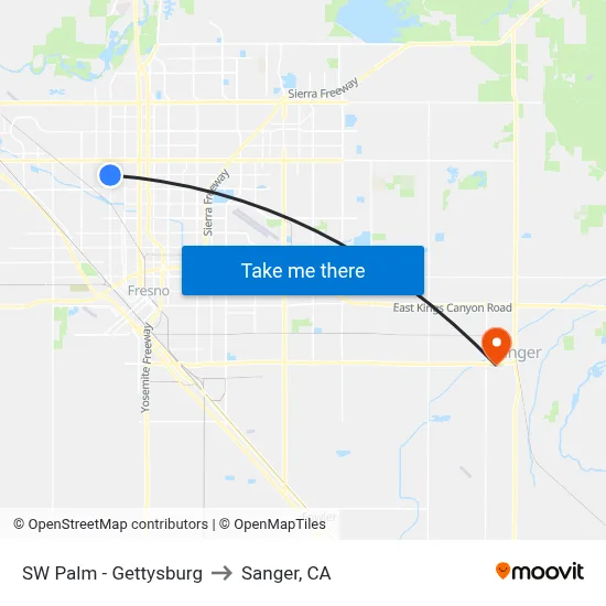 SW Palm - Gettysburg to Sanger, CA map