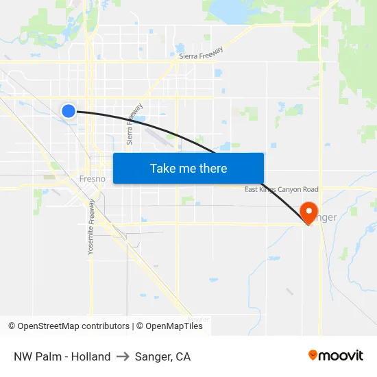 NW Palm - Holland to Sanger, CA map