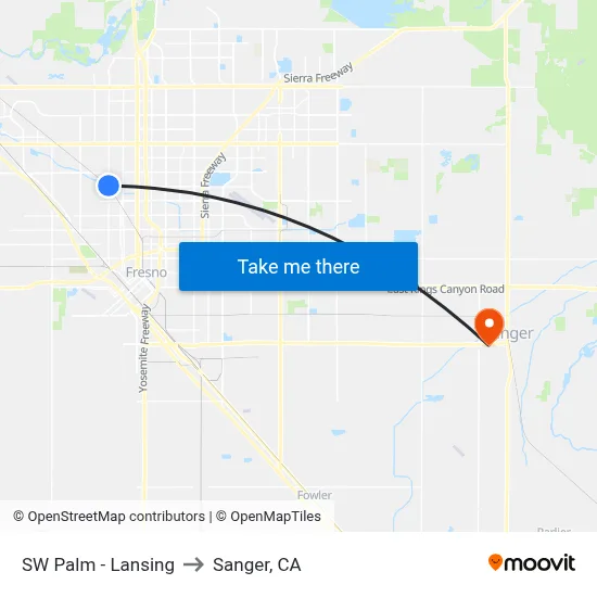 SW Palm - Lansing to Sanger, CA map