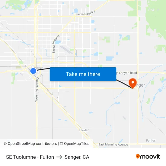 SE Tuolumne - Fulton to Sanger, CA map