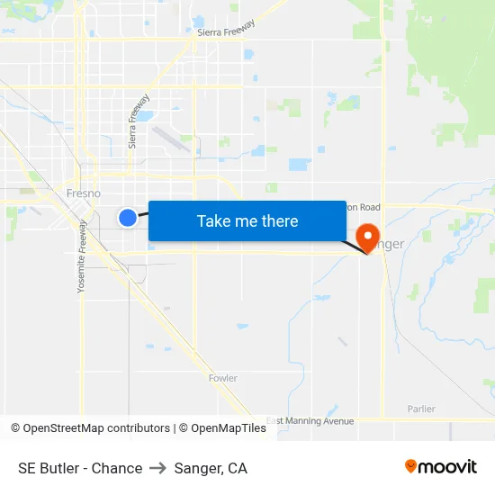 SE Butler - Chance to Sanger, CA map