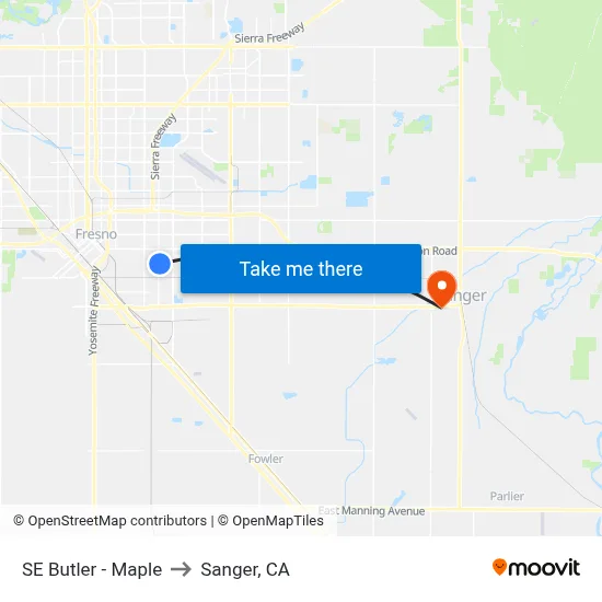 SE Butler - Maple to Sanger, CA map