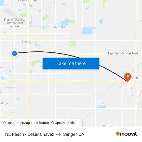 NE Peach - Cesar Chavez to Sanger, CA map