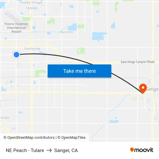 NE Peach - Tulare to Sanger, CA map