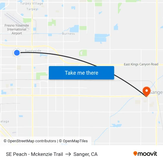 SE Peach - Mckenzie Trail to Sanger, CA map