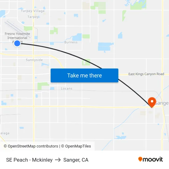 SE Peach - Mckinley to Sanger, CA map