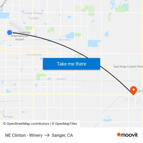 NE Clinton - Winery to Sanger, CA map
