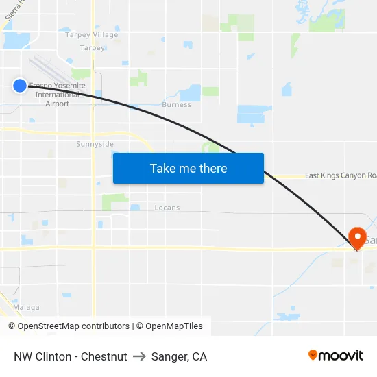 NW Clinton - Chestnut to Sanger, CA map