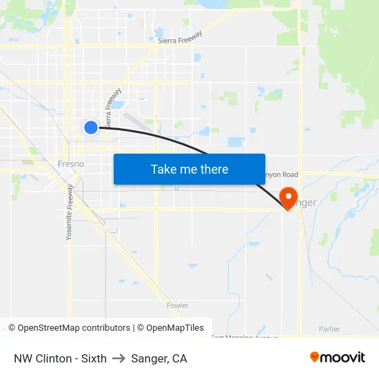NW Clinton - Sixth to Sanger, CA map