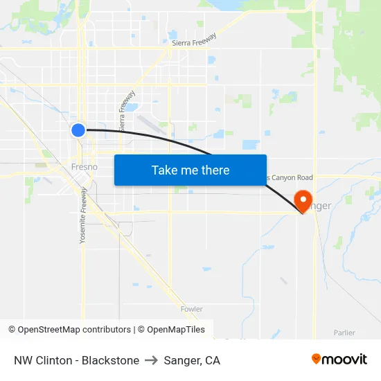 NW Clinton - Blackstone to Sanger, CA map