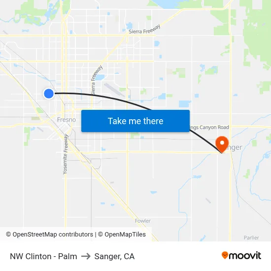 NW Clinton - Palm to Sanger, CA map