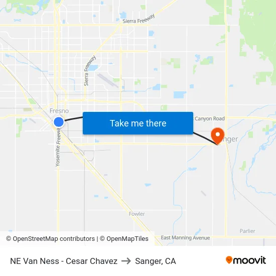 NE Van Ness - Cesar Chavez to Sanger, CA map