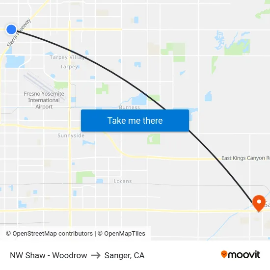 NW Shaw - Woodrow to Sanger, CA map
