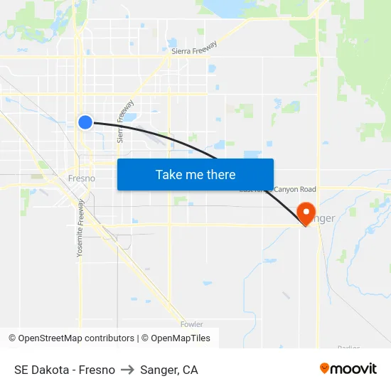 SE Dakota - Fresno to Sanger, CA map