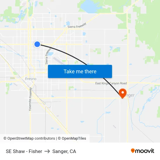 SE Shaw - Fisher to Sanger, CA map