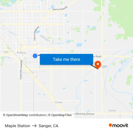 Maple Station to Sanger, CA map