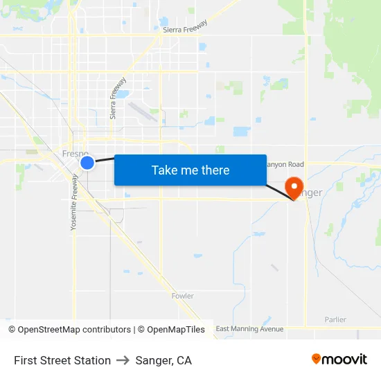 First Street Station to Sanger, CA map