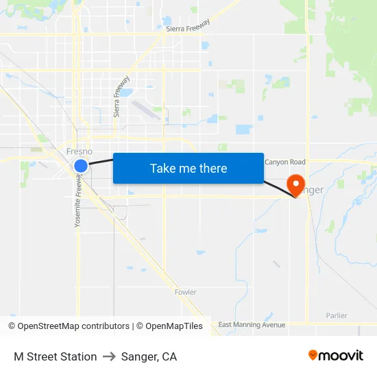 M Street Station to Sanger, CA map