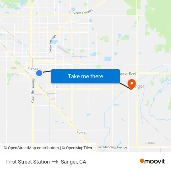 First Street Station to Sanger, CA map