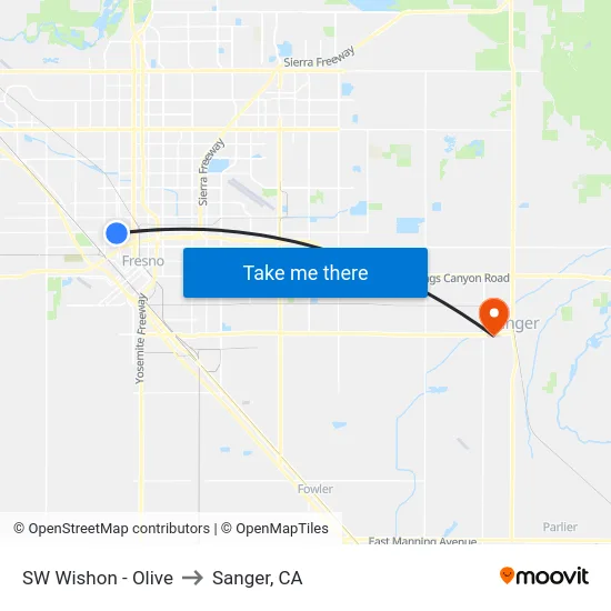 SW Wishon - Olive to Sanger, CA map